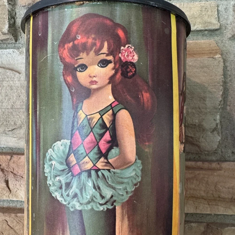 Eden Vintage 1960s Big Eyed Girl Harlequin 4 sided Cylinder Lamp Mid Century Mod